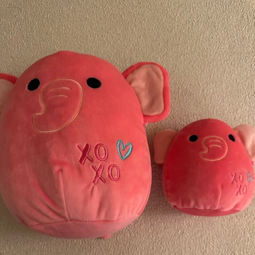 Two pink elephant Squishmallows